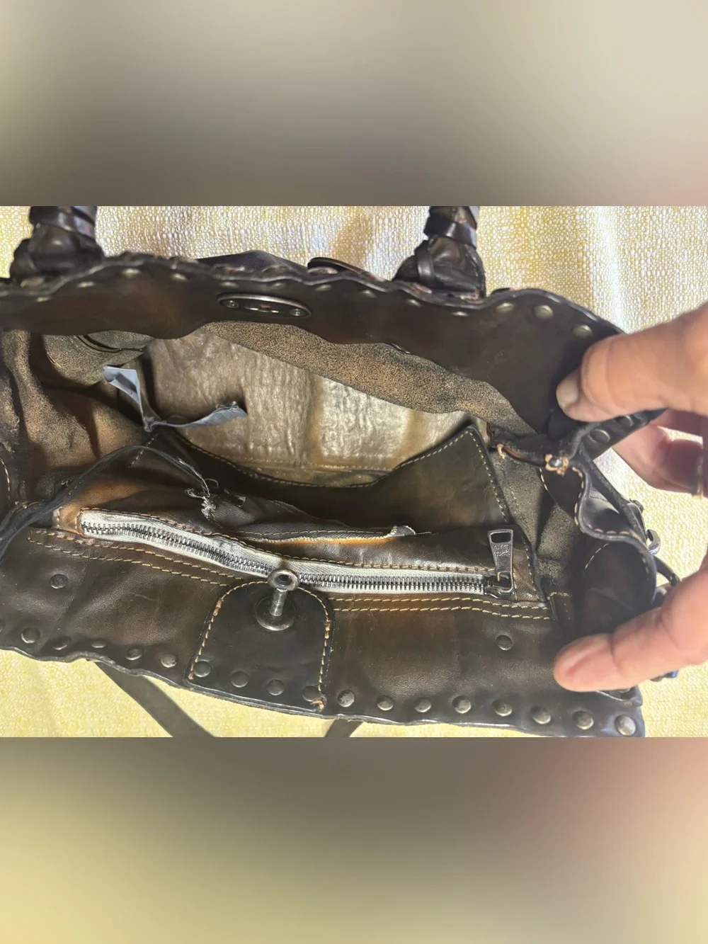 Giorgio Brato Dark Brown Leather Stud-Accent Shoulder Bag with Turn-Lock - Picture 7 of 10